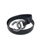Chanel Cc Logo In Silver Metal And Black Leather 28Mm