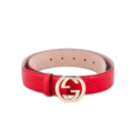 Gucci Calfskin Monogram Red Belt Gold Metal 3.5Cm