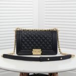 Chanel Boy Medium Handbag Grained And Gold Tone Metal Black 25Cm - Image 2