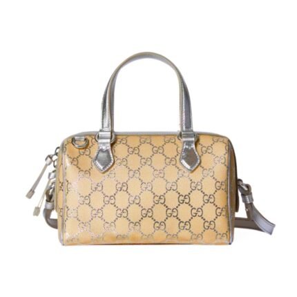 Gucci Gg Emblem Small Boston Bag Silver Gg Fabric 22Cm 848889 Fafel 8741