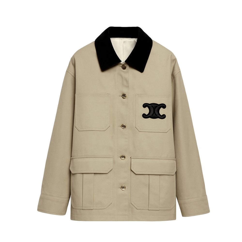 thumnail-6-2-1 Celine Corduroy Lapel Jacket Beige - Image 1
