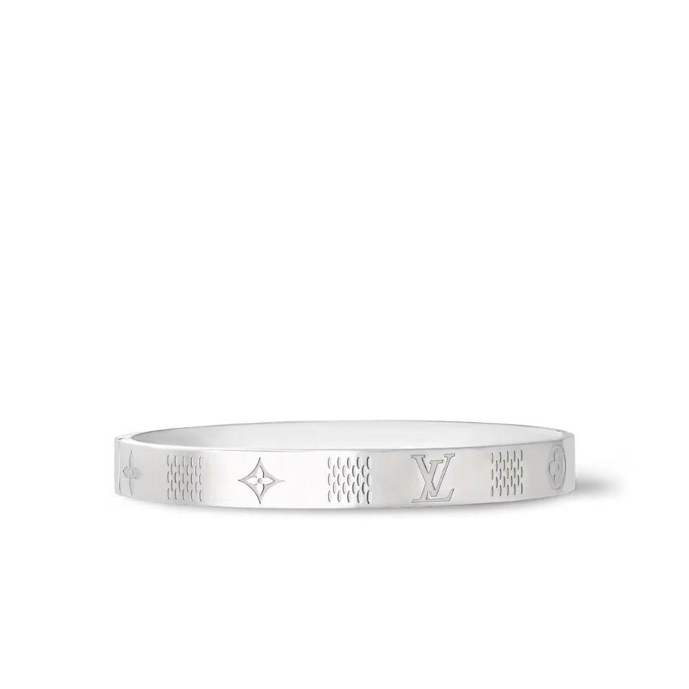 thumnail-8-1-1 Louis Vuitton Damier Staples Bangle Bracelet Silver M1387L - Image 1