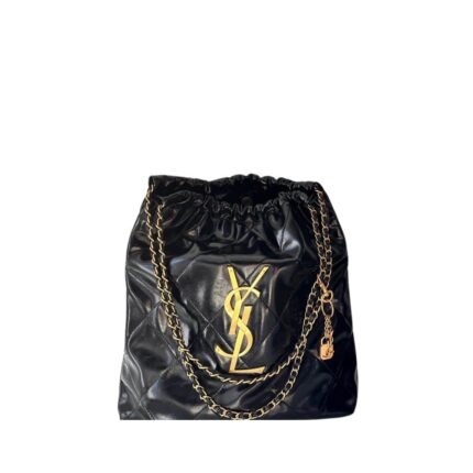 Saint Laurent Bucket Bag Glossy Calfskin And Gold Tone Metal Black 39Cm
