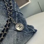 Chanel 22 Handbag Washed Denim Silver Tone Metal Blue 41Cm AS3261 B10439 NM981 - Image 6