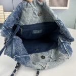 Chanel 22 Handbag Washed Denim Silver Tone Metal Blue 41Cm AS3261 B10439 NM981 - Image 7