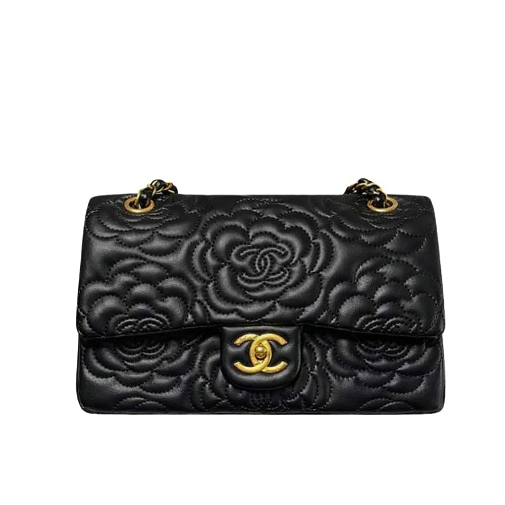 19-9-2 Chanel Flap Bag With Camellia Flower Chain Black 26Cm - Image 1