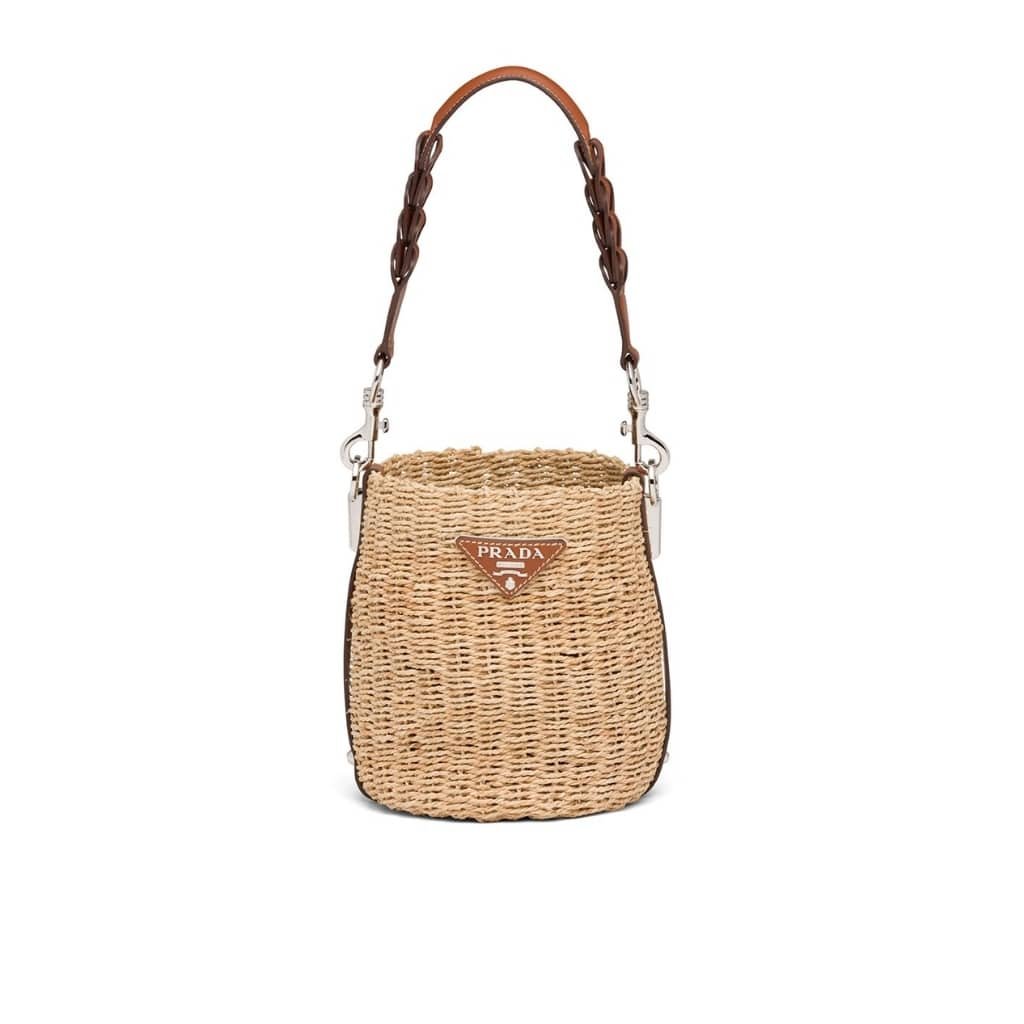 2-11 Prada Raffia Woven Bucket Bag Natural 21cm - Image 1