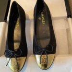 Chanel Leather Cap Toe Ballet Flats Black Gold - Image 2