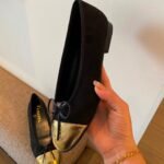 Chanel Leather Cap Toe Ballet Flats Black Gold - Image 3