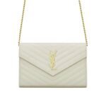 Saint Laurent Classic Cassandre Chain Wallet In Grain De Poudre Leather White 24Cm 377828BOW019207