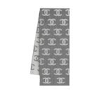 Chanel Cc Logo Camellia Scarf Grey