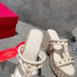 Valentino Rockstud Laminated Nappa Wedge Sandal Natural 4W2S0GI5DYM YBS - Image 3