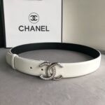 Chanel Leather Belt With Cc Pearl And Silver Tone Metal White 3Cm - Image 6