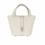 Hermes Picotin 18 Beton Clemence Silver Hardware White 18Cm