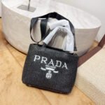 Prada Small Crochet Tote Bag Raffia In Black 26cm 1BG422 2A2T F0002 V OOL - Image 2