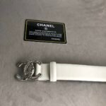 Chanel Leather Belt With Cc Pearl And Silver Tone Metal White 3Cm - Image 7