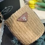 Prada Raffia Woven Bucket Bag Natural 21cm - Image 4