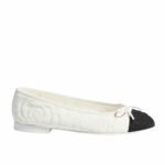 Chanel Ballet Flats Embroidered Fabric And Grosgrain White Black G02819 B21026 U1898