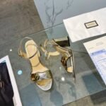Gucci Metallic Laminate Mid Heel Sandal Gold 453379 Dkt00 7100 - Image 5