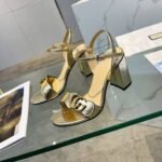 Gucci Metallic Laminate Mid Heel Sandal Gold 453379 Dkt00 7100 - Image 2