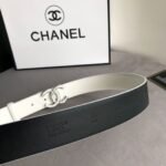 Chanel Leather Belt With Cc Pearl And Silver Tone Metal White 3Cm - Image 4
