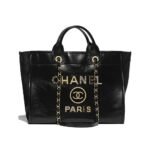 Chanel Deauville Large Shopping Bag Leather Black 38Cm