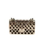 Chanel Metallic Diamond Lined Black Leather Chain Flap Bag Gold 18Cm As2514 B05552 Nc533