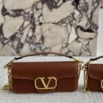 Valentino Garavani Locò Shoulder Bag In Pleated Nappa Brown - Image 2