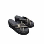 Chanel Tweed Cc Sandal Black