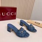 Gucci Women Slide Sandal With Horsebit Blue GG Denim 854882 FAFGT 4746 - Image 2
