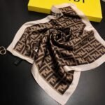 Fendi Ff Motif Silk Square Scarf Brown Beige - Image 4