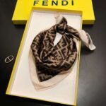 Fendi Ff Motif Silk Square Scarf Brown Beige - Image 3