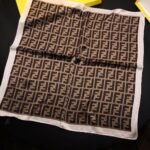 Fendi Ff Motif Silk Square Scarf Brown Beige - Image 5