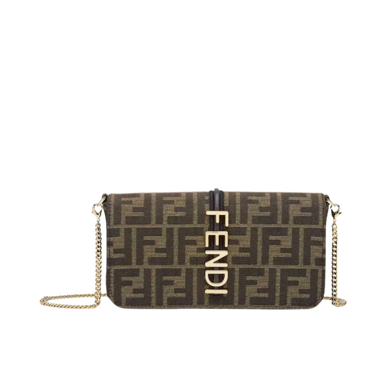 FDFF Fendi Fendigraphy Ff Fabric Wallet On Chain Brown 21Cm 8Bs076 Ad23 - Image 1