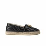 Gucci Espadrille Matelasse Chevron Leather With Double G Black 551890 Bko00 1000