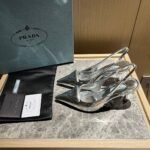 Prada Brushed Leather Slingback Pumps Silver - Image 3