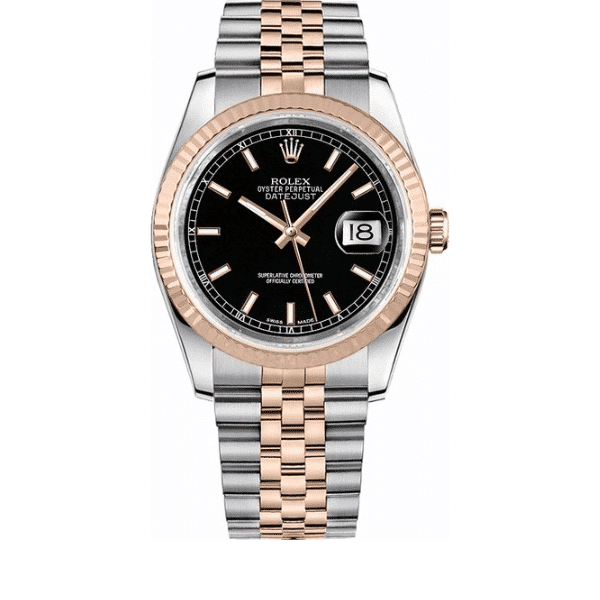 RLWATCH-1-33 Rolex Oyster Perpetual Datejust Black Dial With Silver And Everose Gold Strap 36mm 116231 - Image 1