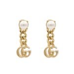 Gucci Pearl Double G Earrings Gold 645665 I4620 8078