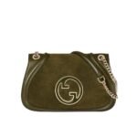 Gucci Blondie Small Shoulder Bag Dark Green Suede 26cm 815715 Caaau 3027