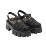 Prada Monolith Crochet Cage Sandals Black 1X138N 3L8W F0002 F 055