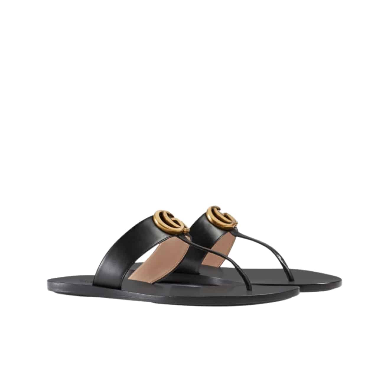 Thumbnail-29-2-1-1 Gucci Double G Thong Leather Black 497444 A3N00 1000 - Image 1
