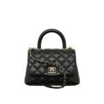 Chanel Mini Flap Bag With Top Handle Shiny And Gold Tone Metal Black 15Cm AS2215 B05061 94305