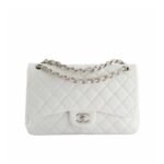 Chanel Classic Double Flap Bag White Silver Hardware 25cm