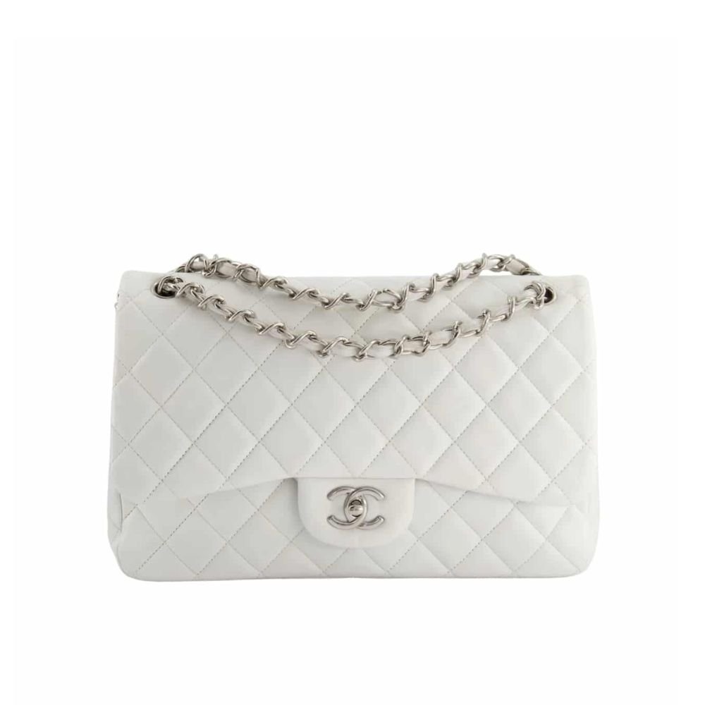 Upload-SP-1-1 Chanel Classic Double Flap Bag White Silver Hardware 25cm - Image 1