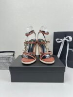 Saint Laurent Cassandra 115 Leather And Raffia Wedge Brown Sandals - Image 6
