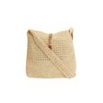 Saint Laurent Le 5 A 7 In Raffia Crochet And Smooth Leather Beige 32Cm 690941Gaaar2080