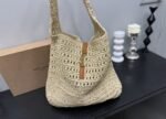 Saint Laurent Le 5 A 7 In Raffia Crochet And Smooth Leather Beige 32Cm 690941Gaaar2080 - Image 3