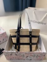 Saint Laurent Medium Panier Harness Raffia Tote Beige 17Cm - Image 7