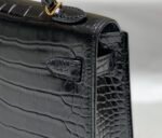 Hermes Mini Kelly Crocodile Gold-Toned Hardware Black 19Cm - Image 3