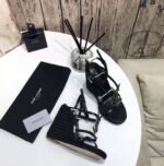 Saint Laurent Cassandra 115 Leather And Raffia Wedge Black Sandals - Image 5
